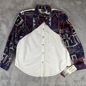 Vintage Roughrider Shirt Womens XL Purple Aztec Western Horse Riding 90s